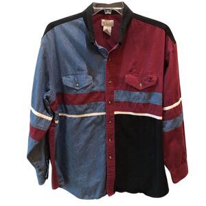 Vintage Express Rider Mens 2XL Blue Maroon Colorblock Button Up Western Shirt